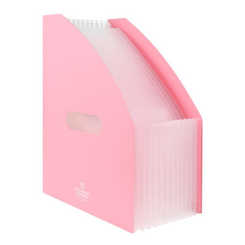金得利13格A4竖款大容量手提风琴包可立式可伸缩文件筐资料册收纳夹学生用可伸缩书立架折叠书夹 粉色 DC7610