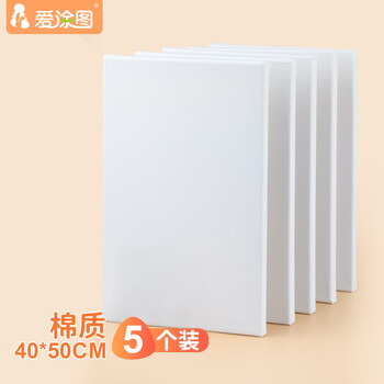 爱涂图 5个装油画框40*50棉质画布带框空白油画颜料丙烯专用儿童画板肌理画油画布板 美术写生美育工具