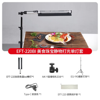 金贝EFT220BI双色温灯棒LED摄影棒灯移动手持补光棒户外人像直播自拍视频打光灯美食拍照夜景氛围 EFT-220BI双色温棒灯+灯架
