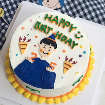 南茶郎网红ins创意复古手绘裱花生日蛋糕当日送达送男生女生情侣朋友