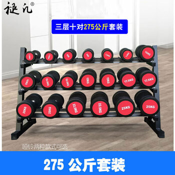 褪凡橡胶固定哑铃 固定哑铃架套装家用健身房体能训10对架275公斤红字