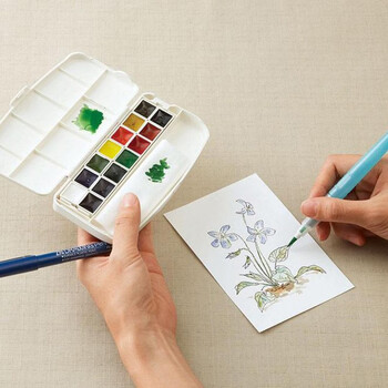 吴竹（KURETAKE）透明水彩固体颜料专业美术炫彩固体水彩颜料初学者学生用水墨画古风墨彩工笔画14色KG301-1