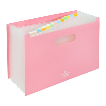 金得利13格A4横款大容量手提风琴包可立式可伸缩文件筐资料册收纳夹学生用可伸缩书立架折叠书夹 粉色 DC7611