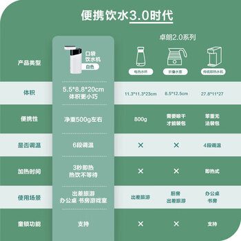 卓朗便携式热水壶烧水壶烧水杯 便携即热式饮水机 小型迷你旅行热水壶  ZL-2019