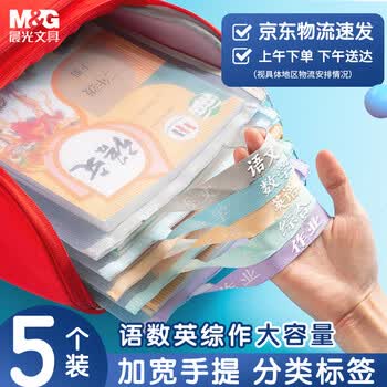 晨光（M&G）文具 学科分类可手提文件袋小学生拉链袋 作业科目收纳书本袋 单层网纱5个装ADM945A4