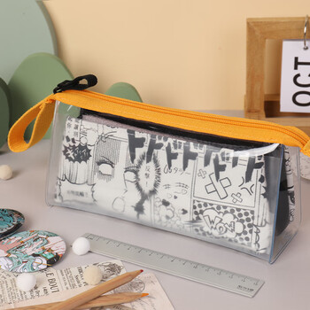 三木（SUNWOOD）二次元高透PVC动漫笔袋设计铅笔盒小众大容量文具盒收纳袋 6102 墨色