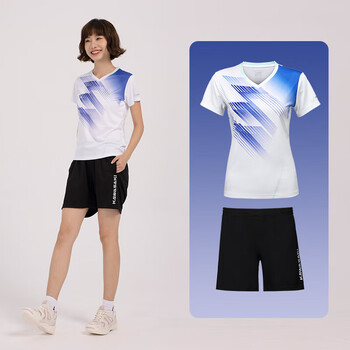 川崎（KAWASAKI）羽毛球服女款款专业运动V领短袖+短裤套装B2813 白色 S