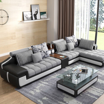 客厅整装家具大小户型多功能皮布实木沙发组合套装四件套脚踏茶几电视