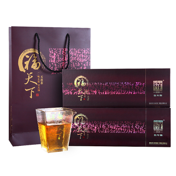 白沙溪茶叶安化黑茶金花茯茶砖茶5年陈福天下礼盒装640g送礼袋