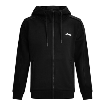 李宁（LI-NING）乒乓球服男女秋冬款开衫连帽卫衣羽毛球服运动上衣团购 黑色 L 