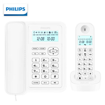 飞利浦（PHILIPS）数字无绳电话机 无线座机 子母机 办公家用 信号覆盖广 屏幕白色背光 DCTG167一拖一白色