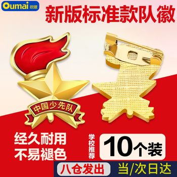 欧唛（oumai）【开学季】标准队徽立体火炬款少先队队徽胸章圆形别针磁吸小学生队章 立体队徽别针款 10枚装