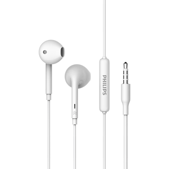 飞利浦（PHILIPS）有线耳机半入耳式 音乐耳机 3.5mm接口 电脑笔记本手机适用 网课办公麦克风 TAE1008 白色