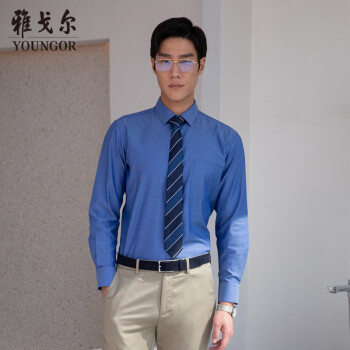 雅戈尔 衬衫男士 2021春秋季青年男长袖衬衫 gldp10171hfa 蓝色素色