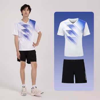 川崎（KAWASAKI）羽毛球服男款专业运动V领短袖+短裤套装B1813 白色 XL