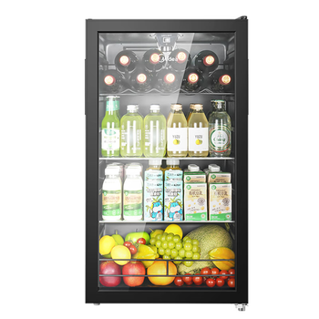 美的（Midea）95升一级能效家用客厅办公室冰吧茶叶饮料水果蔬菜保鲜冷藏红酒柜即食小冰箱JC-98GM(E) 