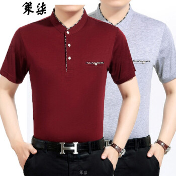 策柒中年男装夏装40506070岁中老年人爸爸装男士棉带口袋短袖t恤墨绿t