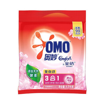 奥妙（OMO）洗衣粉 18含金纺樱花洗衣粉 1700G 清新衣物+手帕纸1包