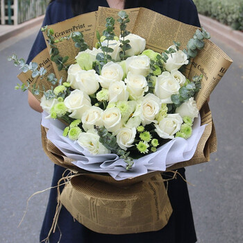 莱一刻鲜花速递33朵白玫瑰花束礼盒送女友老婆生日纪念日礼物全国同城