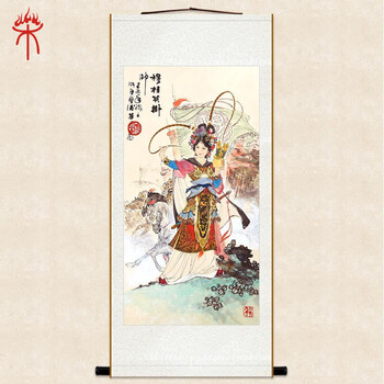上焱下木花木兰画像卷轴画穆桂英挂帅巾帼英雄挂画装饰画定制订做