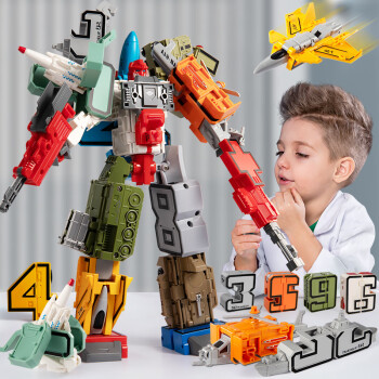  糖米数字玩具金刚变形合体汽车机器人早教桌面摆件男女孩儿童礼物礼盒