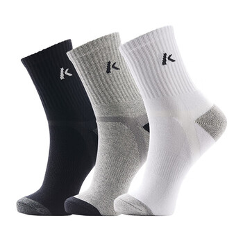 川崎KAWASAKI专业羽毛球袜跑步运动袜透气包裹减震男款薄中袜3双装KW-R141D 黑/白/灰