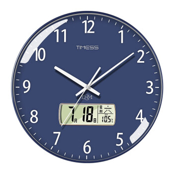 timess 挂钟 钟表客厅静音万年历时钟轻简约北欧双日历温度石英钟进口