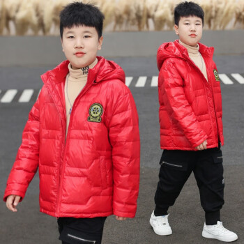 男孩衣服915岁加厚加肥加大冬装休闲外套潮红色140cm建议身高140左右
