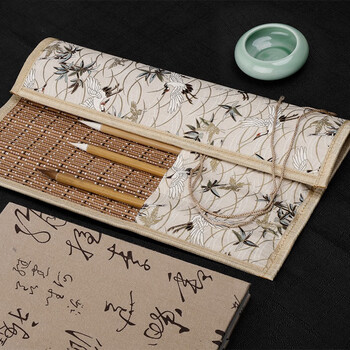 【全网低价，真便宜直播间】绍泽文化 文房四宝  竹布7袋笔帘（仙鹤） 毛笔收纳袋