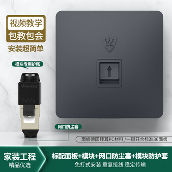 万级 超六类网络面板 一位单口86型网线电脑插座 屏蔽万兆免打模块套装水晶头电脑插孔1-14435灰色 万级 超六类网络面板 一位单口86型网线电脑插座 屏蔽万兆免打模块套装水晶头电脑插孔1-14435灰色