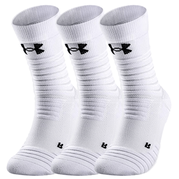 安德玛（Under Armour）篮球袜 运动袜子男女 跑步羽毛球袜吸汗防臭中筒棉袜白色L码