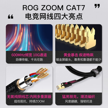 华硕 ASUS ROG ZOOM CAT7 七类电竞网线/万兆网线/华硕路由器适配网线/3M 华硕 ASUS ROG ZOOM CAT7 七类电竞网线/万兆网线/华硕路由器适配网线/3M
