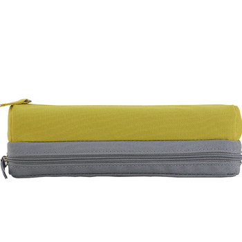 国誉（KOKUYO）PENCASE笔袋大容量铅笔盒双层分类收纳笔袋 黄灰色 1个 WSG-PC252YM