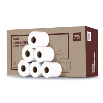 得力（deli）80*50mm 960张*6卷 珊瑚海三防热敏标签纸 食品服饰材料条码ZG103【适配3寸标签机720C等】