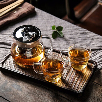 无侘居茶具套装金银烧工艺高硼硅玻璃带过滤内胆茶壶茶杯金银烧一壶两