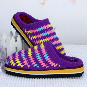 钩拖鞋材料包手工编织毛线拖鞋冰条线粗毛线鞋底送工具紫色搭配单股