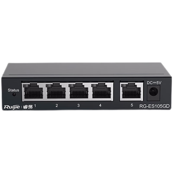 锐捷5口千兆交换机 RG-ES105GD 企业级铁壳非网管桌面型交换器分流器 办公家用宿舍即插即用分线器