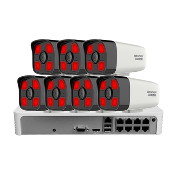 HIKVISION海康威视监控摄像头套装7路200万高清红外夜视室内外监控摄像机高清拾音网线供电带4T硬盘B12HV2