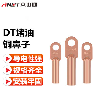 安达通 DT铜鼻端子 紫铜接线端子电缆铜线酸洗堵油耳接线鼻子 16平方20个