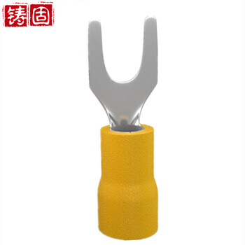 铸固 U型接线端子 冷压端子叉形U型Y型预绝缘接线端子SV端子SV5.5-4(4-6平方)铜鼻子500个装黄色