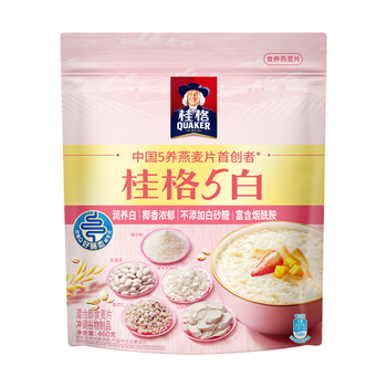 桂格（QUAKER）5白混合即食燕麦片460克 添加茯苓 添加薏苡仁 富含烟酰胺