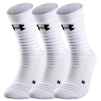 安德玛（Under Armour）篮球袜 运动袜子男女 跑步羽毛球袜吸汗防臭中筒棉袜白色M码