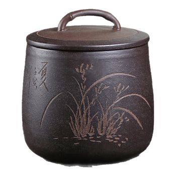 千寿堂普洱茶叶罐 宜兴紫砂原矿手工 紫泥 春兰茶叶罐