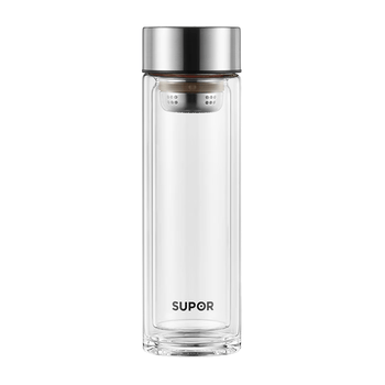 苏泊尔（SUPOR）玻璃杯双层商务办公车载水杯男高档泡茶杯子KCG28AR10