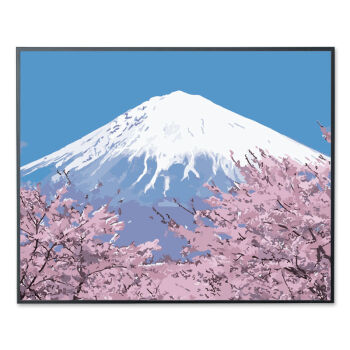 数字沙发后背墙壁画数字diy风景花卉日本富士山樱花手工填充手绘填色