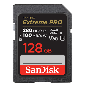 闪迪(SanDisk)128GB SD内存卡 6K视频 V60 U3 C10 高速相机存储卡 读速280MB/s 写速100MB/s 高清拍摄 畅快连拍