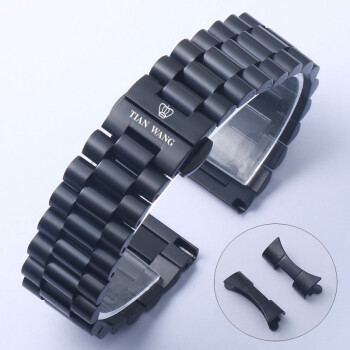 适用于天王表款钢带男女不锈钢实心精钢手表链配件182022mm表带全黑色