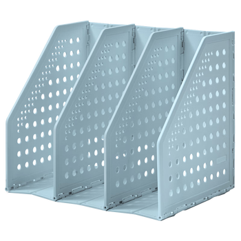 得力（deli） TB505 三联可折叠桌面书立架 桌上收纳书架书籍挡靠文件框 书籍资料收纳神器 蓝色2个装