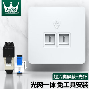 万级（WANJEED）网线光纤插座面板 超六类万兆网络光纤插座二位双口移动光纤SC接口面板套装 1-41516白色