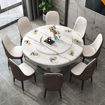 60餐桌北欧风格轻奢大理石简欧餐桌椅组合简约现代家用带转盘电磁炉